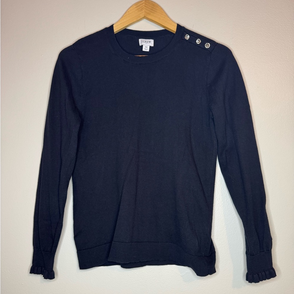 J.Crew Navy Button Shoulder Sweater Ruffle Cuff Women's XS